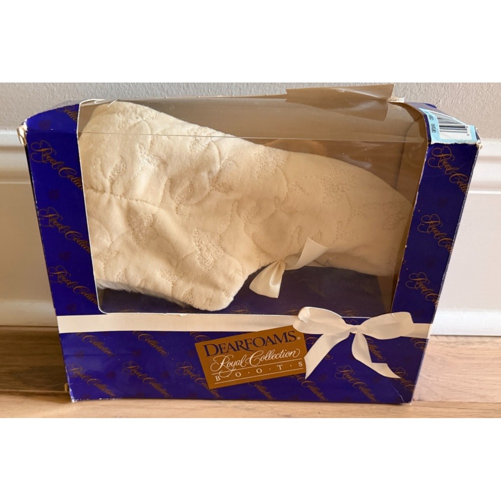 Vintage Dearfoams Royal Collection Slipper Boots Quilted Ivory Cream NIB 1990s 8